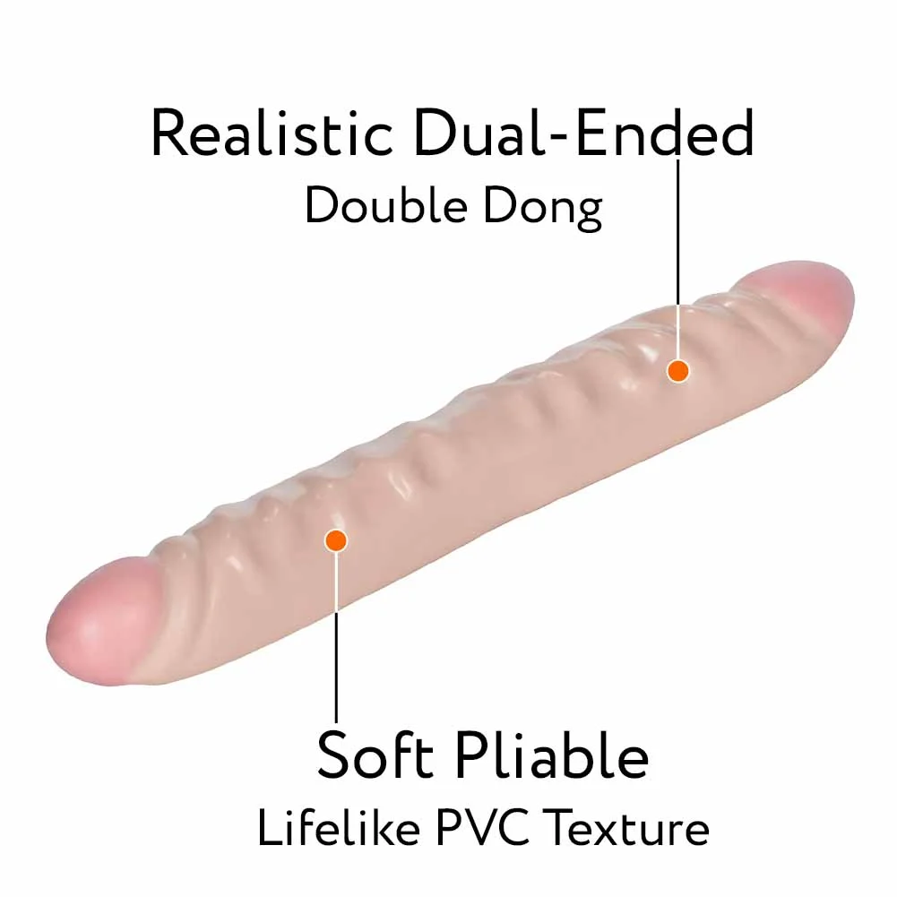 CalExotics Veined Double Dong, 12", Vanilla