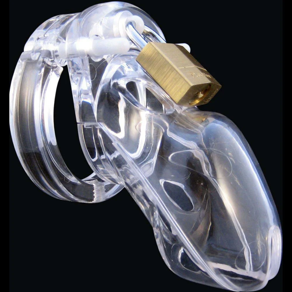 CB-3000 Premium Male Penis Cage and Lock Set, 3", Clear