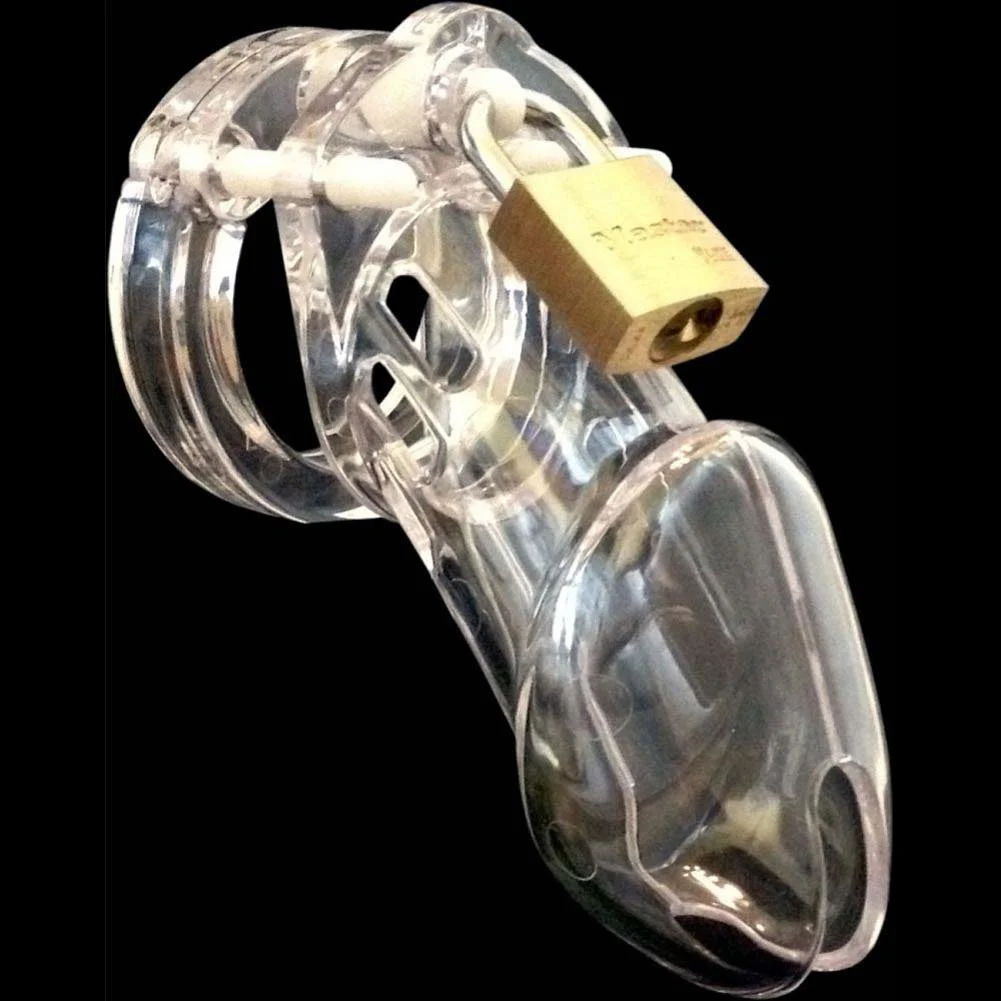 CB-6000 Premium Male Chasity Device Penis Cage and Lock Set, 3.25", Clear