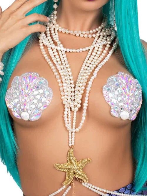 Clear Iridescent Seashell Jewel Nipple Sticker Pasties