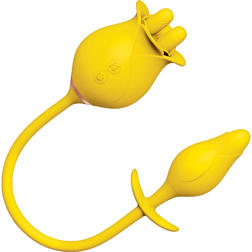 Clit-Tastic Tulip Finger Massager with Pleasure Plug, Yellow