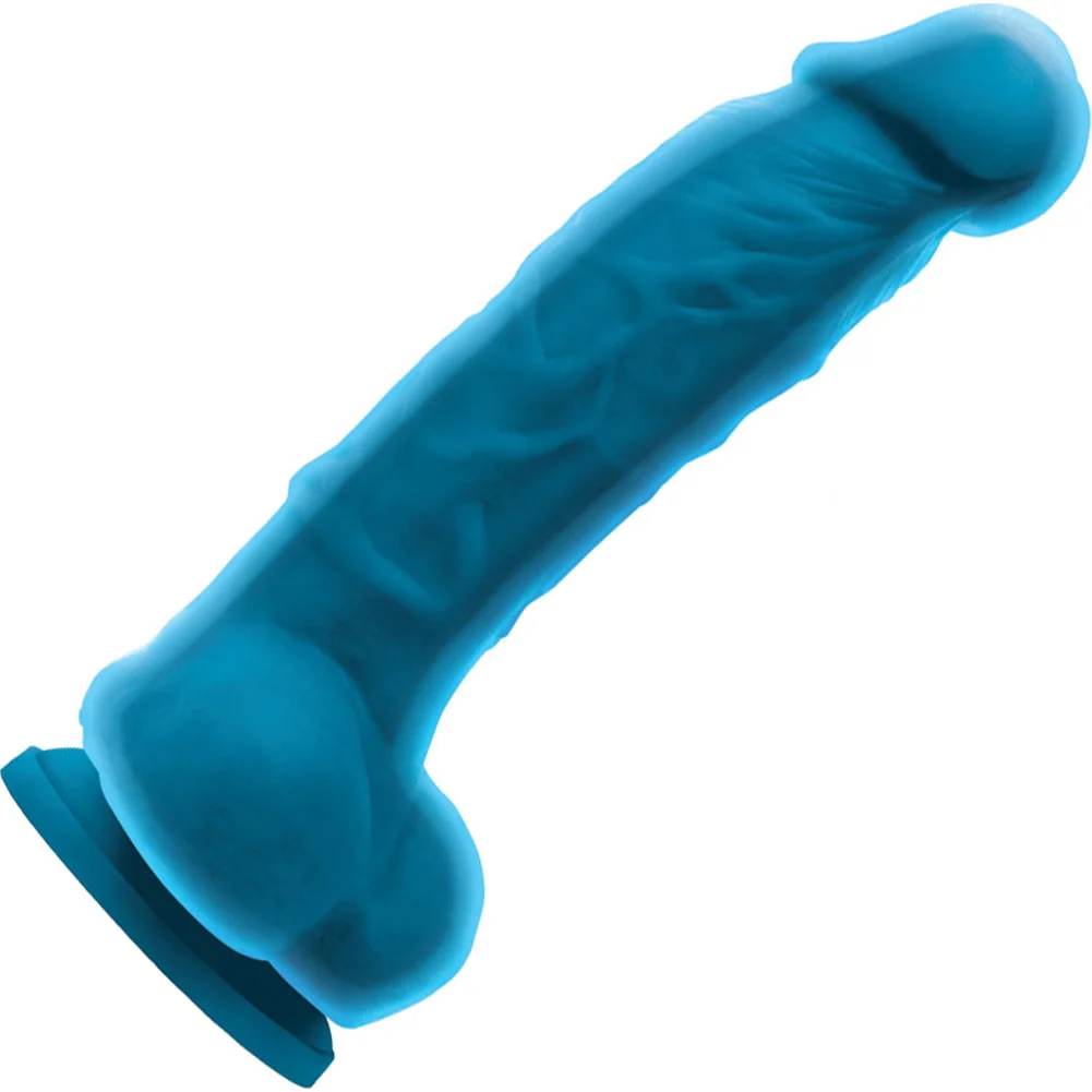 Colours Dual Density Silicone Dildo with Balls, 5", Blue