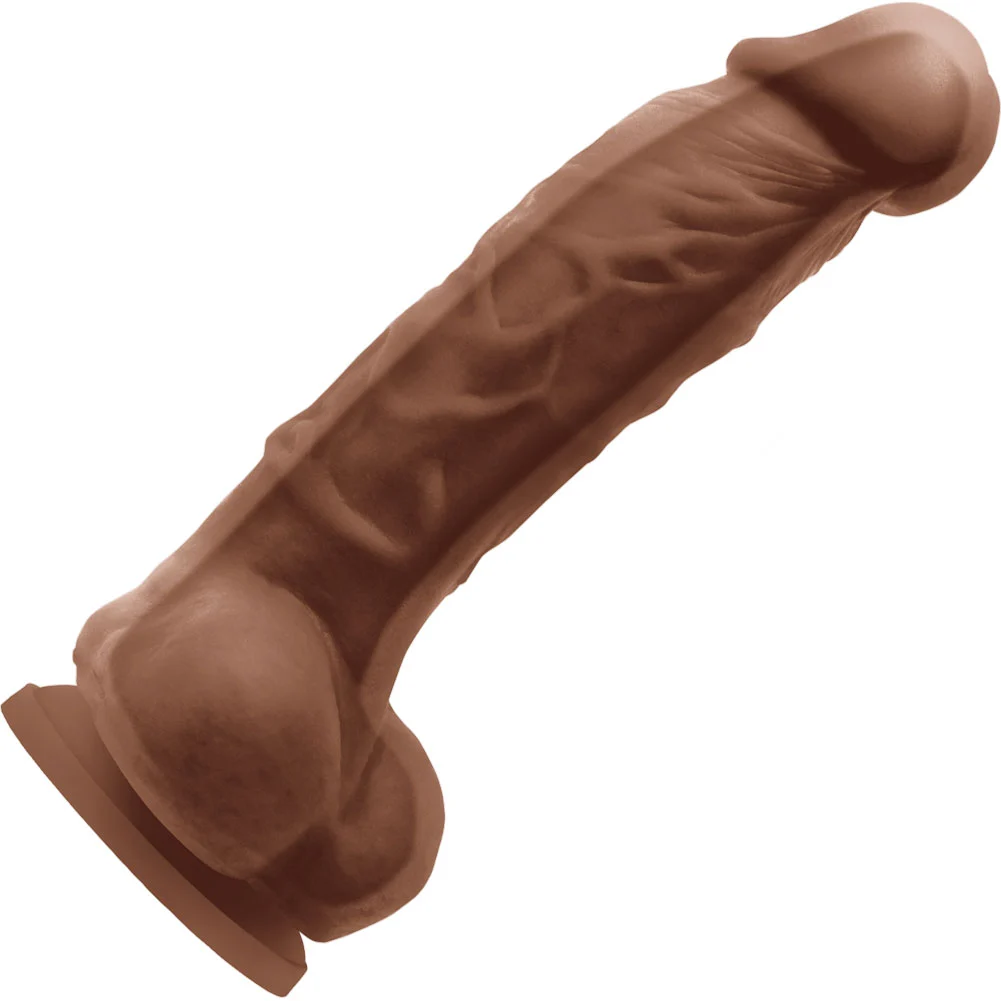 Colours Dual Density Silicone Dildo with Balls, 5", Brown