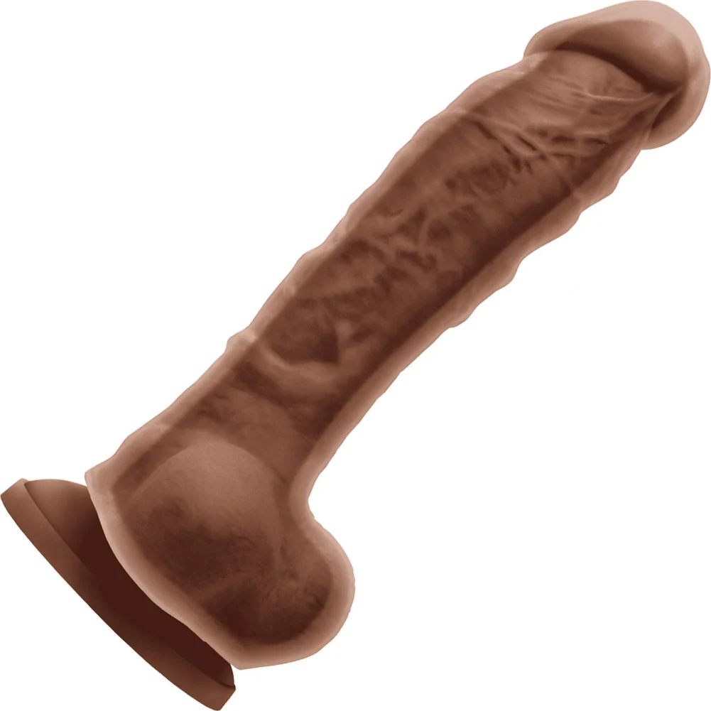 Colours Dual Density Silicone Dildo with Balls, 8", Brown