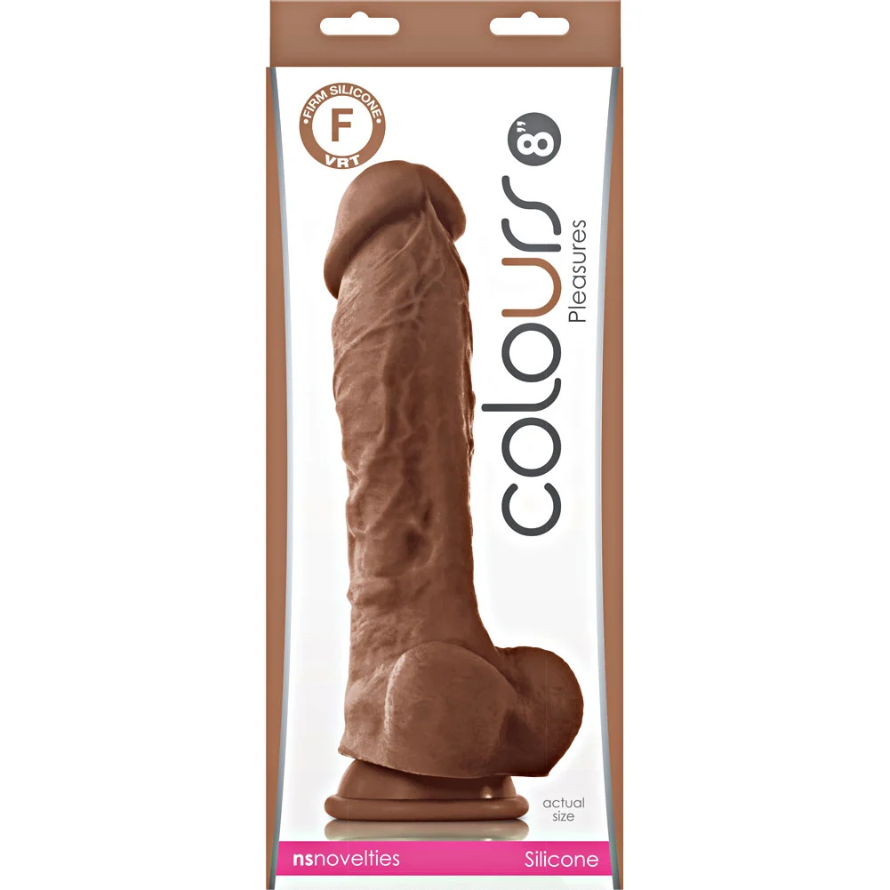 Colours Pleasures Silicone Dildo with Suction Mount Base, 8", Brown