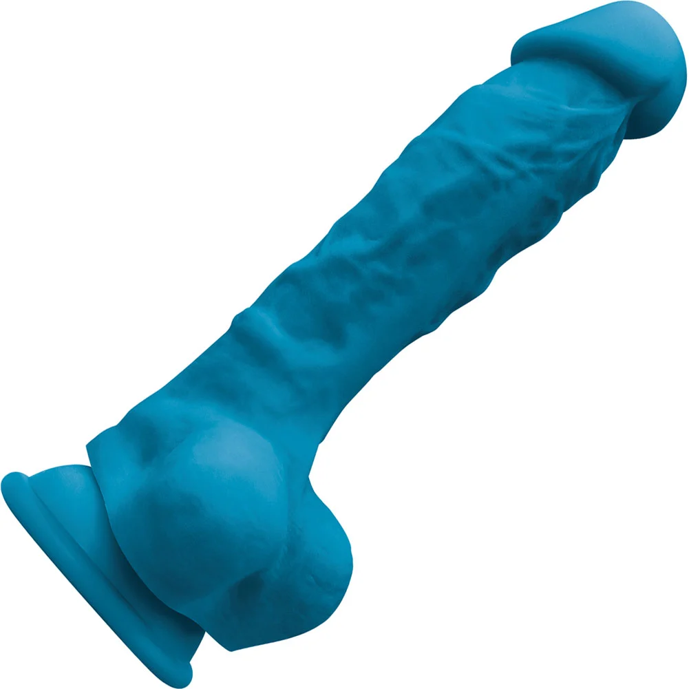 Colours Pleasures Thick Silicone Dong with Suction Cup Base, 7", Blue
