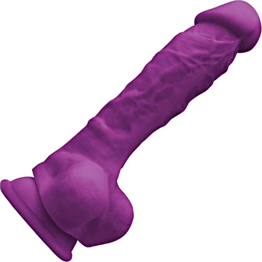 Colours Pleasures Thick Silicone Dong with Suction Cup Base, 7", Purple