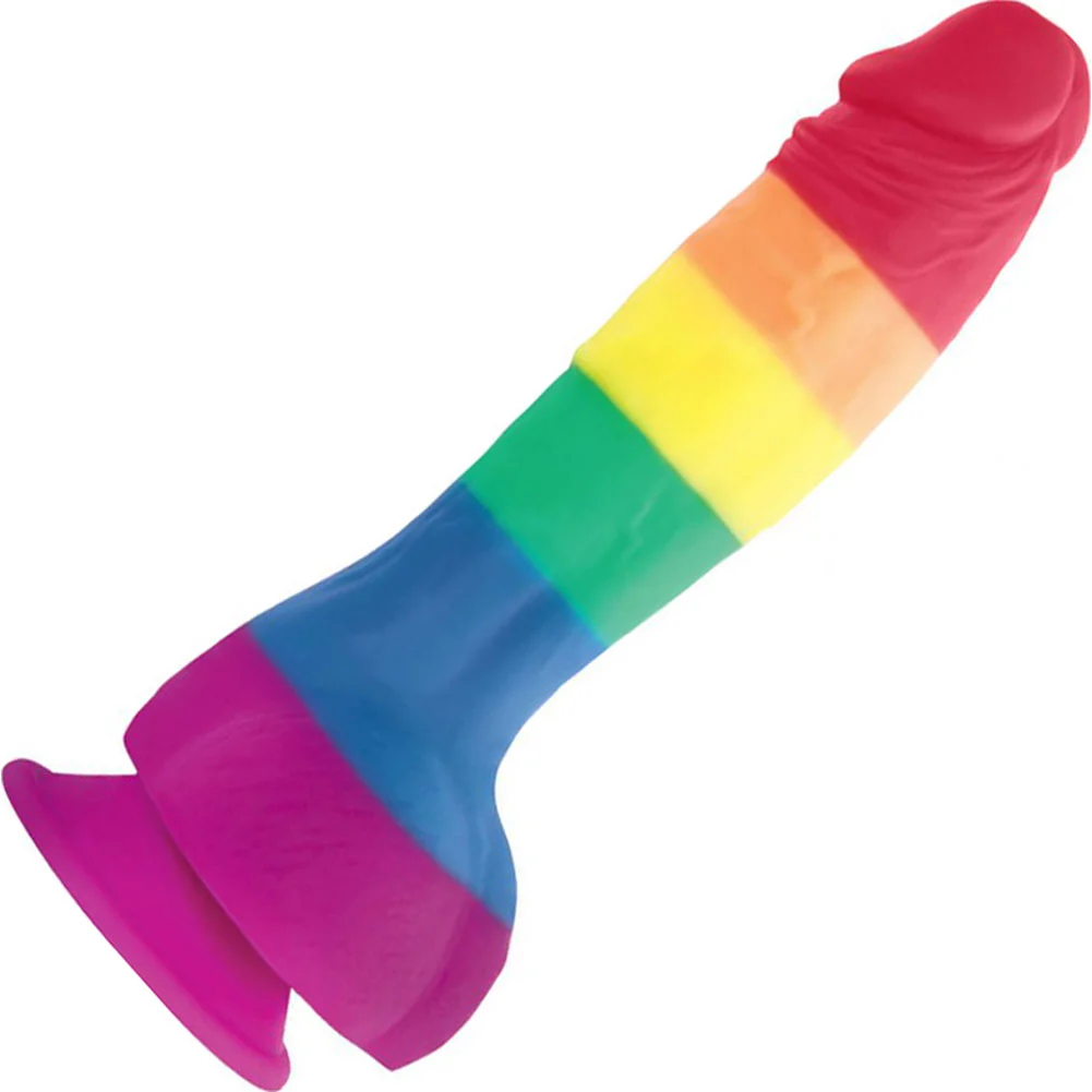 Colours Silicone Dildo with Suction Mount Base, 6", Rainbow Pride Edition
