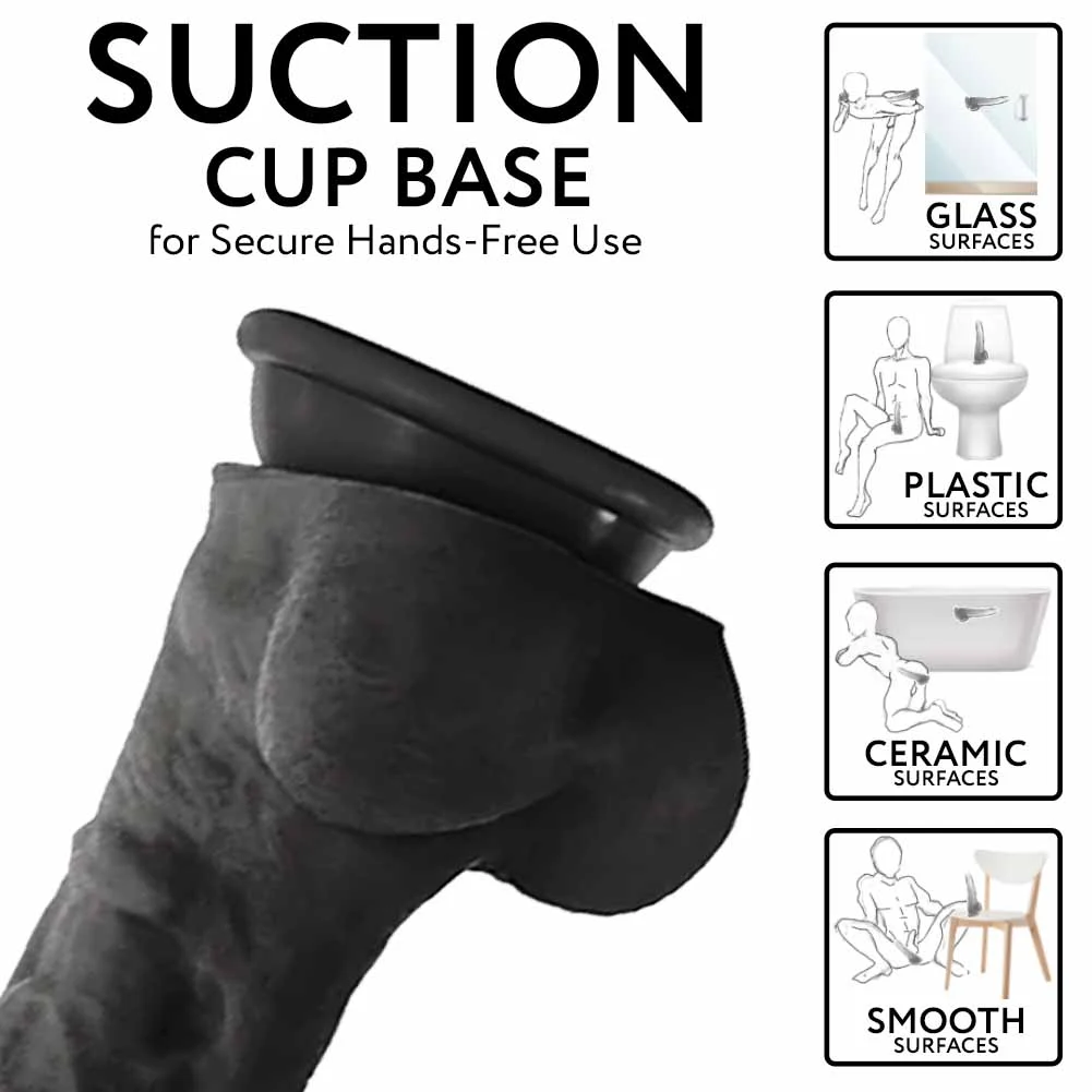 ColourSoft Silicone Dong with Suction Mount Base, 8", Black