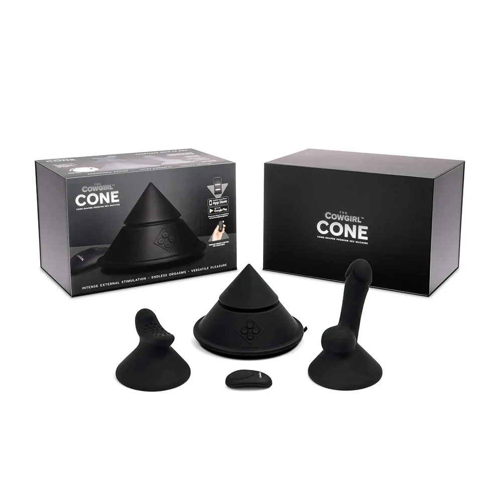 The Cowgirl Cone Hands-Free App-Enabled Ride-On Vibrator with Two Attachments and Suction Cup