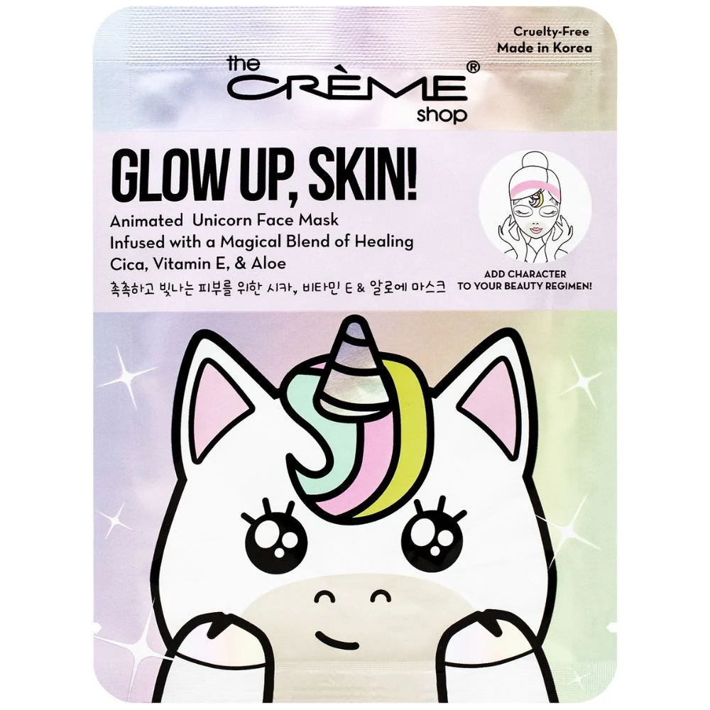 The Crème Shop Animated Sheet Masks Glow Up, Skin! Unicorn Face Mask
