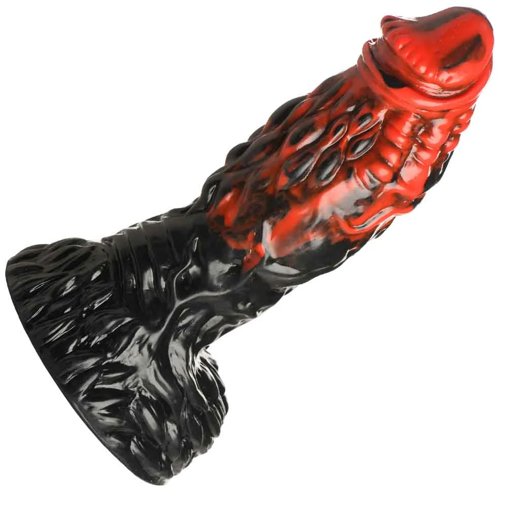 CreatureCocks Demonic Vulcan Silicone Dildo, 8.8", Red/Black