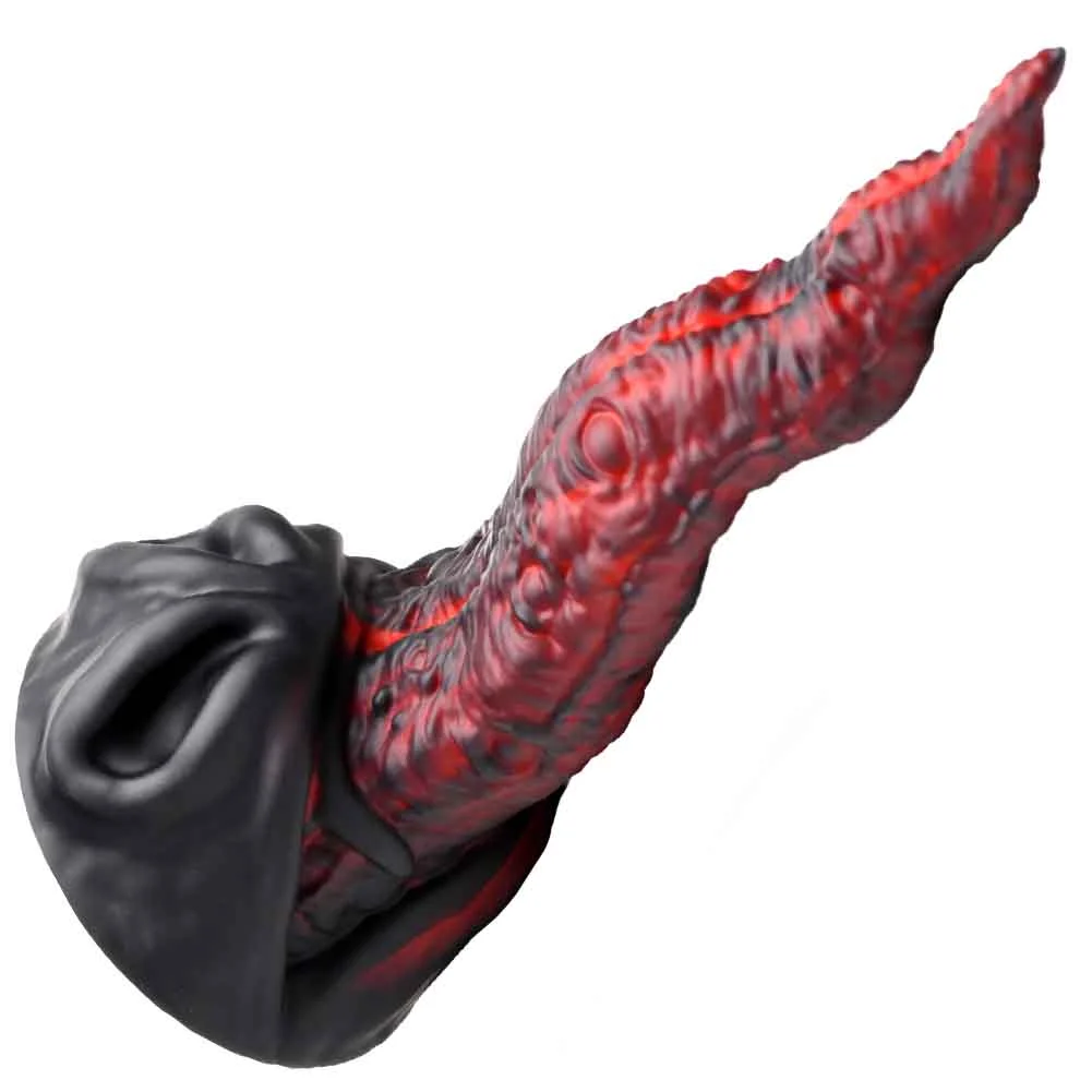 CreatureCocks Dragon Tongue Silicone Dildo, 9.6", Red/Black