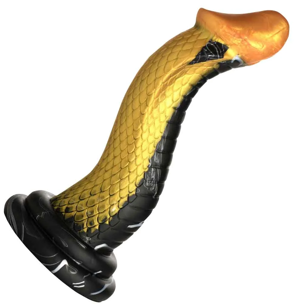 CreatureCocks Golden Mamba Silicone Dildo, 9", Gold/Black