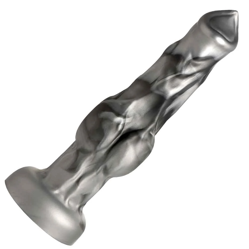 CreatureCocks Night Prowler Silicone Dildo, 6.75", Silver/Black
