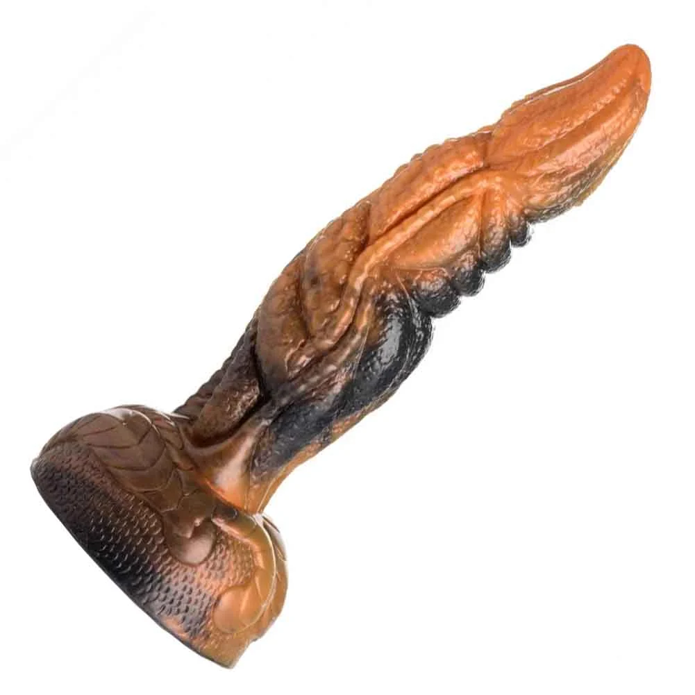 CreatureCocks Ravager Rippled Tentacle Silicone Dildo, 8", Orange/Black