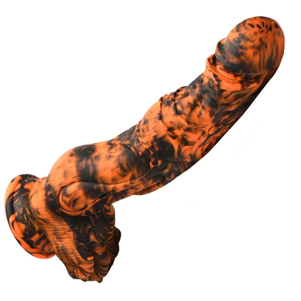 CreatureCocks Sabretooth Tiger Silicone Dildo, 11.3", Orange/Black