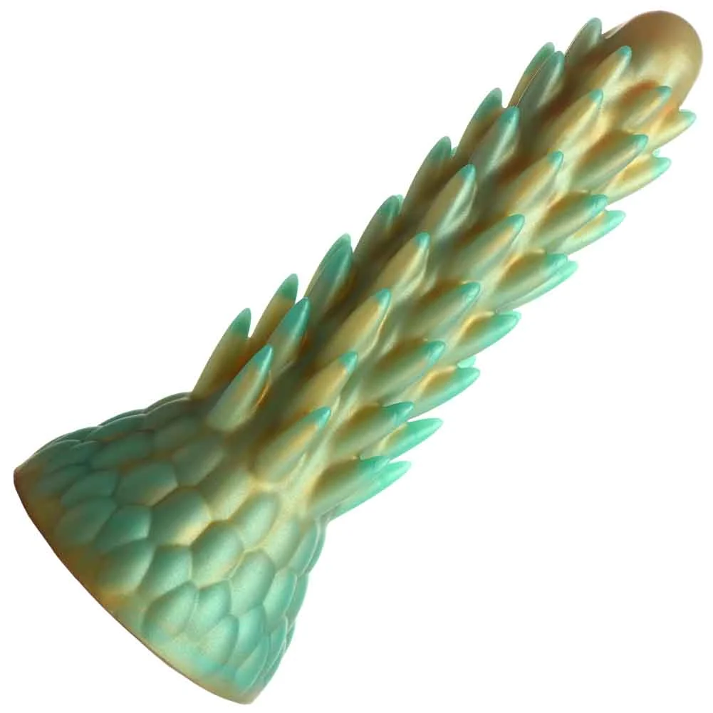 CreatureCocks Stegosaurus Spiky Reptile Silicone Dildo, 7.6", Green
