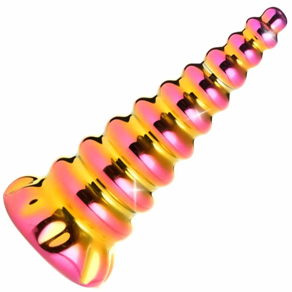 CreatureCocks Twilight Glass Dildo, 6.3", Gold/Pink Rainbow