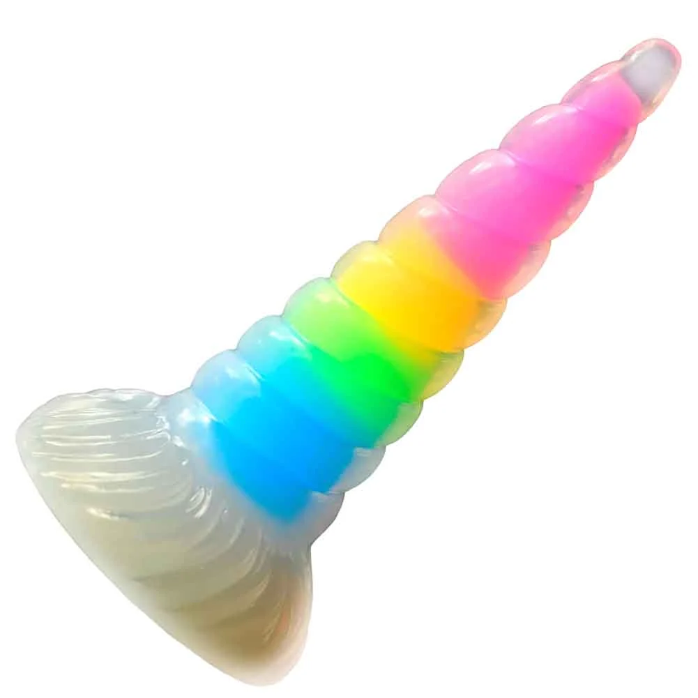 CreatureCocks Uni-Glow Glow-in-the-Dark Silicone Dildo, 7.7", Rainbow