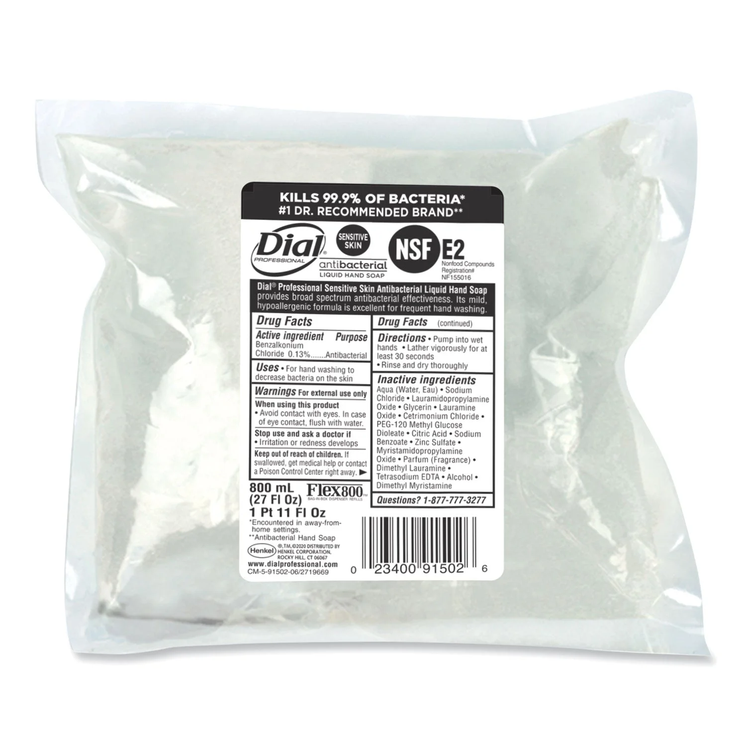 Dial Antibacterial Sensitive Skin Liquid Hand Soap Refill for Dial 800 mL Dispenser, Floral, 800 mL, 12/Carton