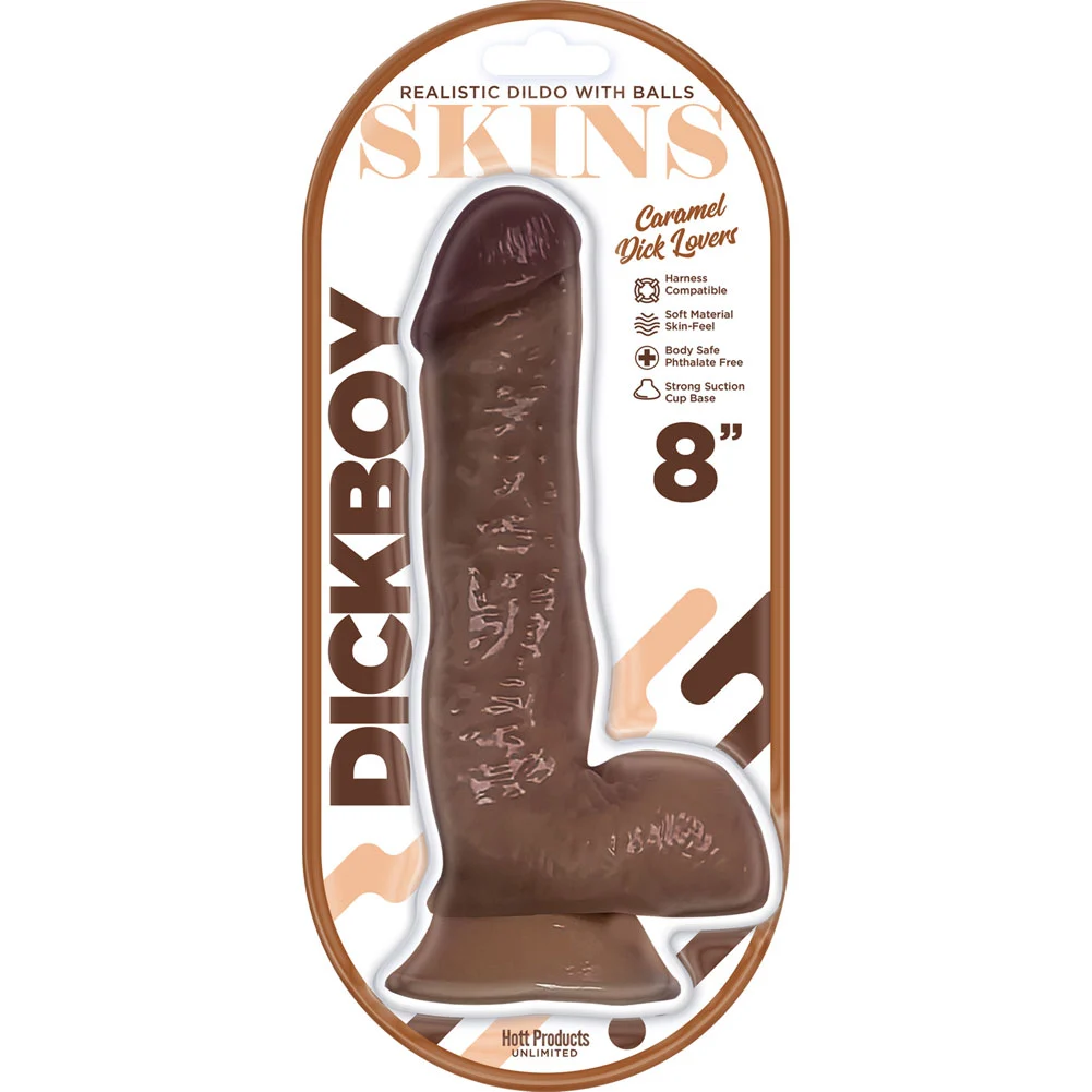 Dickboy SKINS Suction Cup Dildo with Balls, 8", Caramel
