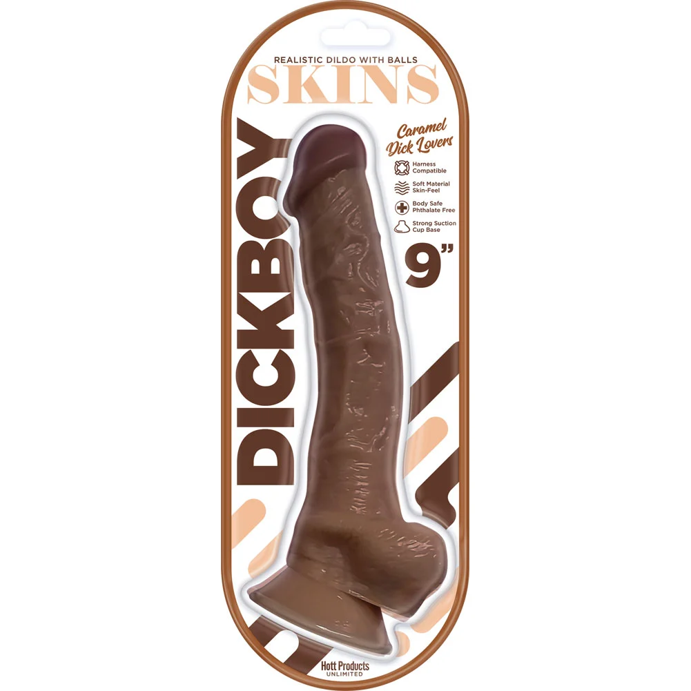 Dickboy SKINS Suction Cup Dildo with Balls, 9", Caramel