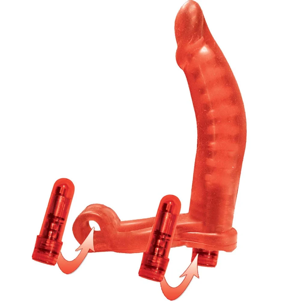 Double Penetrator Vibrating Ultimate Penis Ring for Couples, 5.75", Red