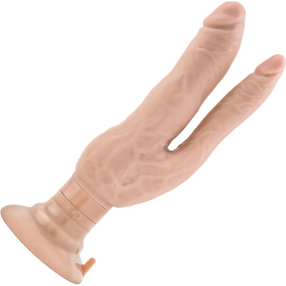 Dr Skin Double Penetration Realistic Vibrator, 9.5", Vanilla