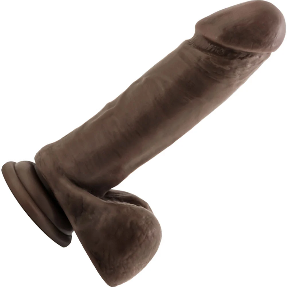 Dr Skin Plus Posable Triple Density Dildo with Balls, 8", Chocolate