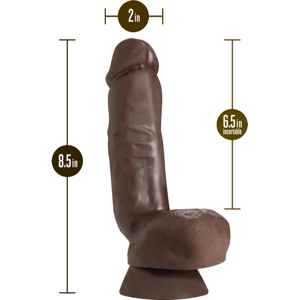 Dr Skin Plus Thick Posable Dildo with Squeezable Balls, 8", Chocolate