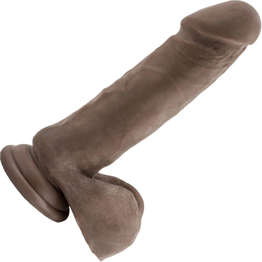 Dr Skin Plus Thick Posable Triple Density Dildo with Balls, 9", Chocolate