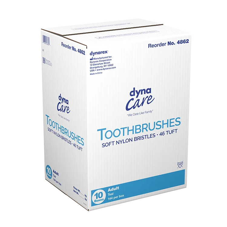 Dynarex Toothbrushes, Soft Nylon Bristles - 46 Tuft, 144ea/bx, 10bxs/cs (1440 Count)