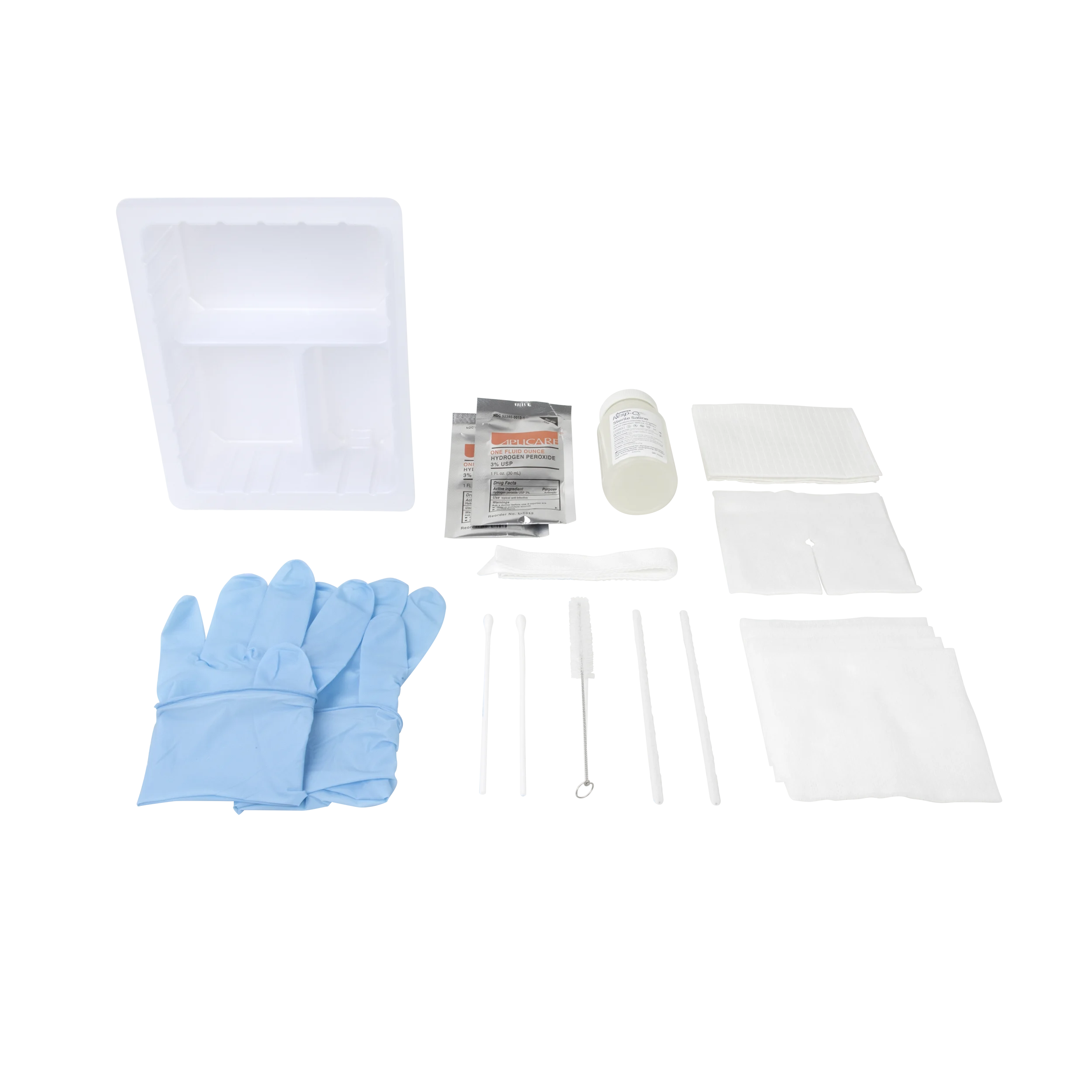 Dynarex Tracheostomy Care Kit - Three Compartment Tray with Nitrile Gloves and Saline & Peroxide (20 Count)
