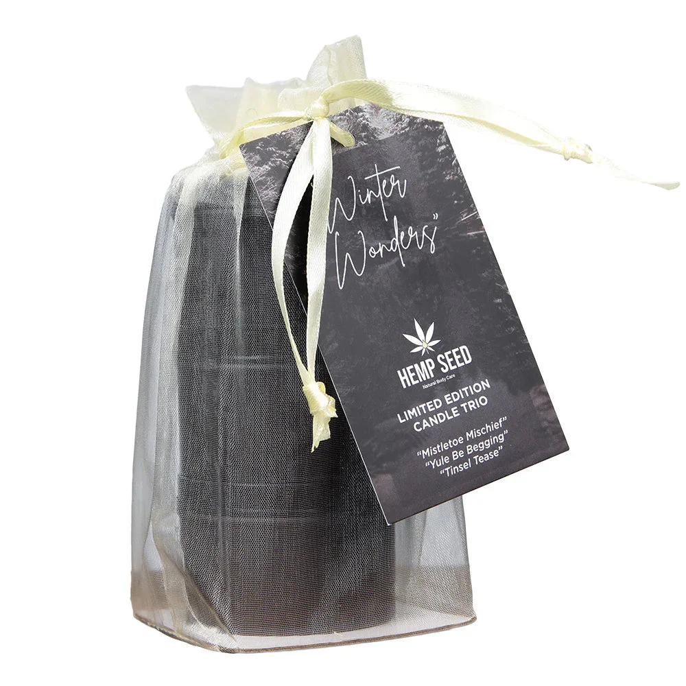 Earthly Body Hemp Seed 3-in-1 Massage Candle Holiday Trio: Mistletoe Mischief, Tinsel Tease, Yule Be Begging Moisturizing Massage Temperature Play Candle Gift Set