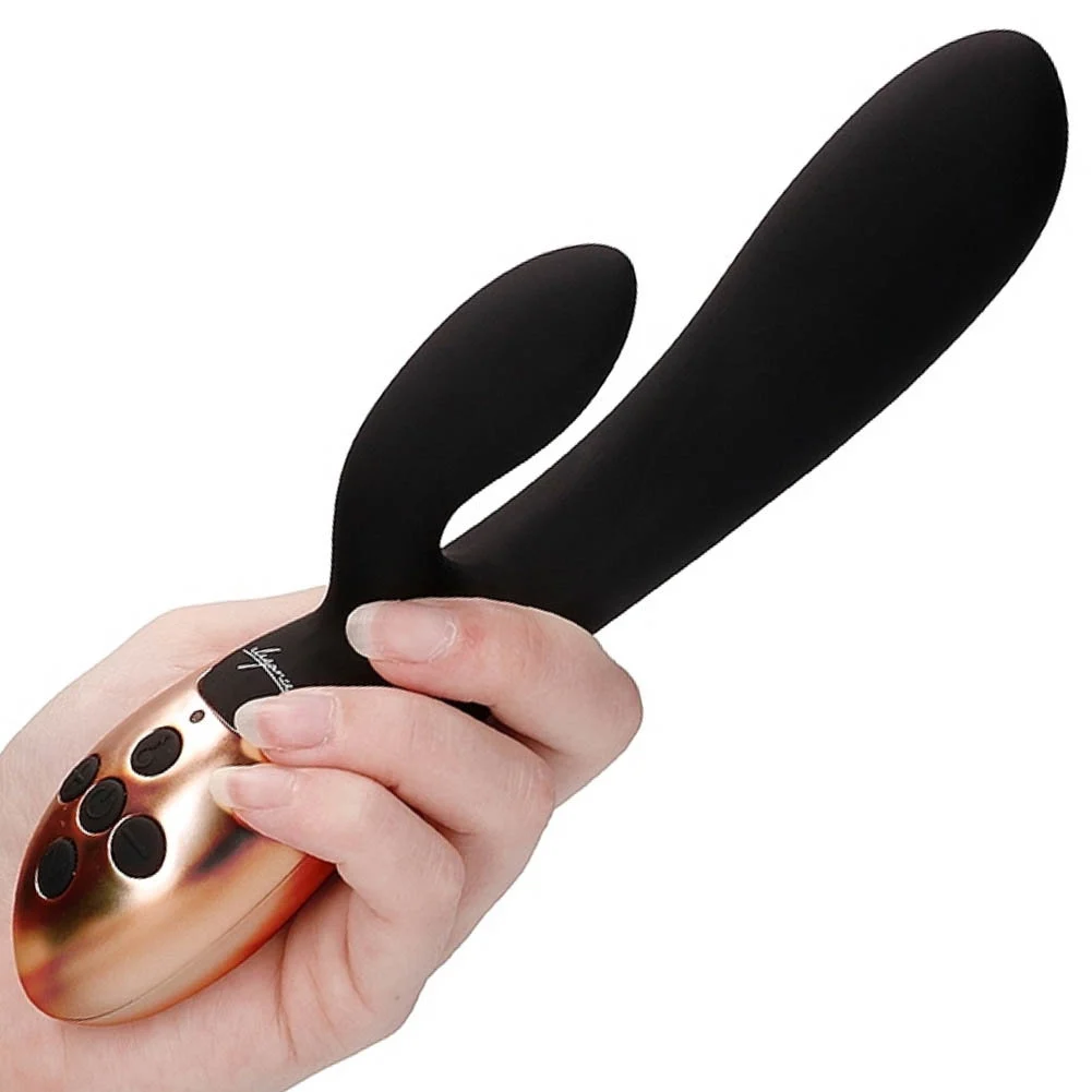 Elegance Exquisite Heating Dual Vibrator, 8", Black/Gold