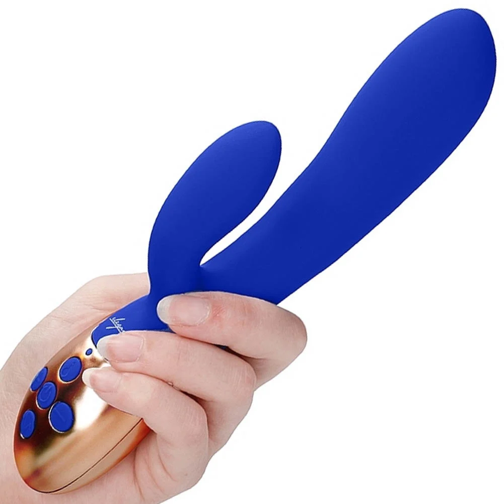 Elegance Exquisite Heating Dual Vibrator, 8", Blue/Gold