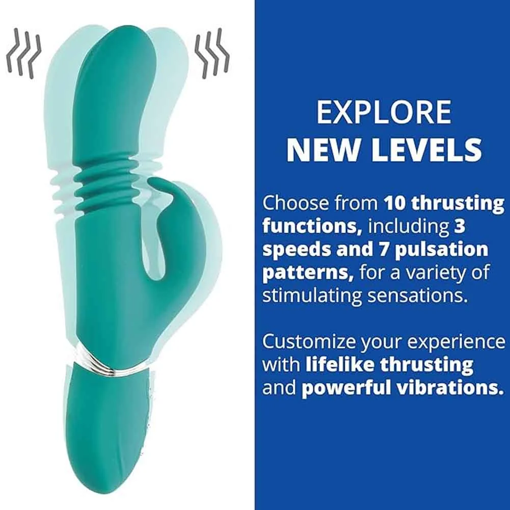Eves Rechargeable Thrusting Rabbit Vibrator, 9", Green
