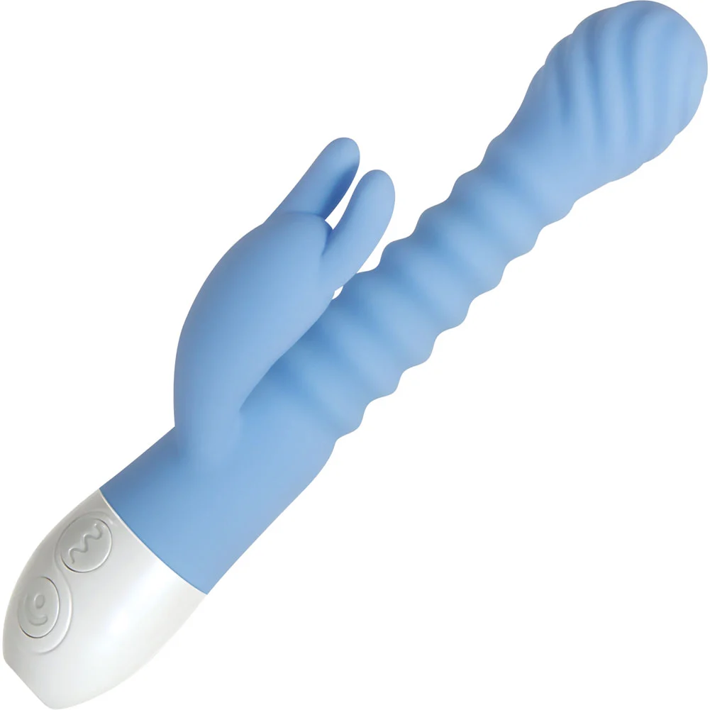 Evolved Bendy Bunny Dual Motor Rechargeable Silicone Vibrator, 7.5", Blue