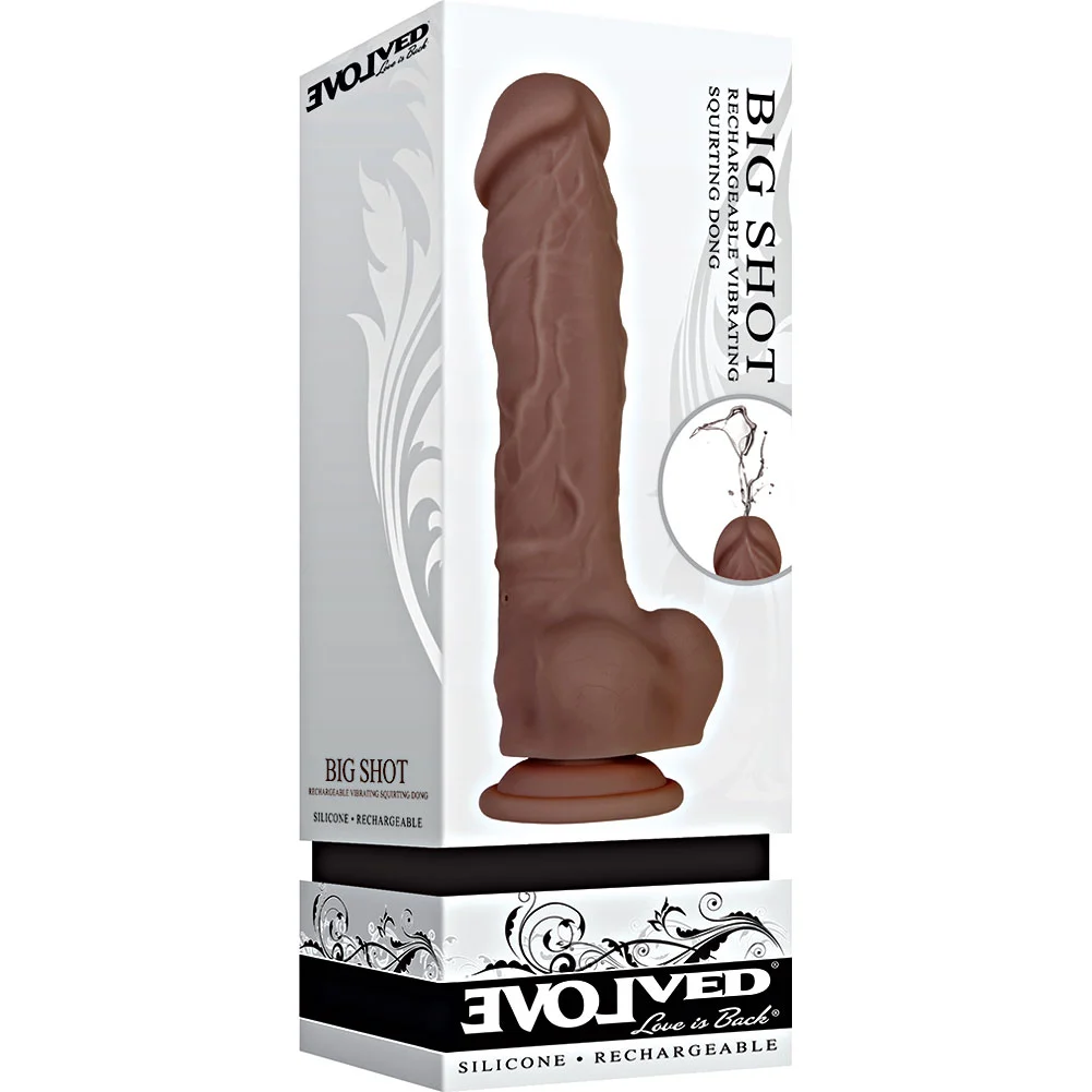 Evolved Big Shot Vibrating Squirting Dong, 8", Dark