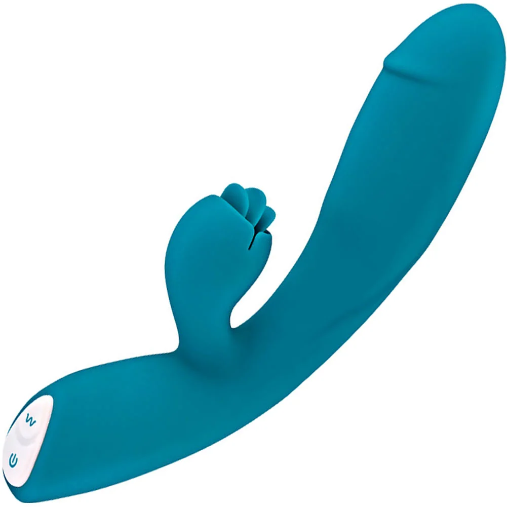 Evolved Fierce Flicker Rechargeable Dual Stim Silicone Vibrator, 7.75", Teal