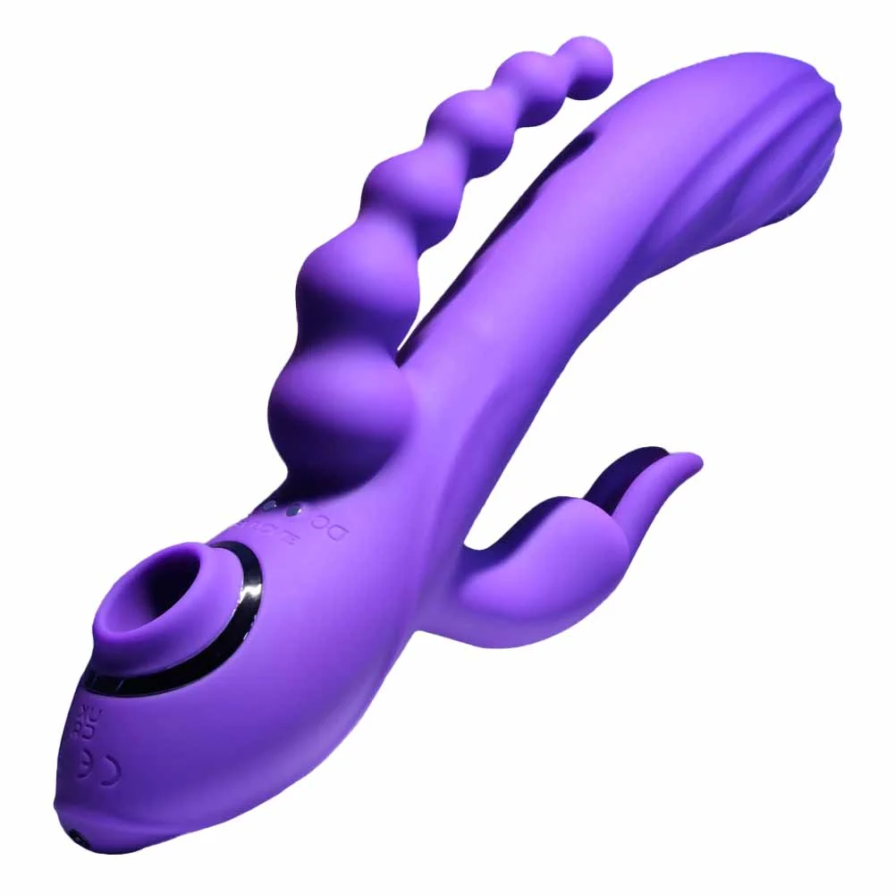 Evolved Fourgasm Rechargeable Triple Stim Silicone Vibe with Suction, 8.75", Purple