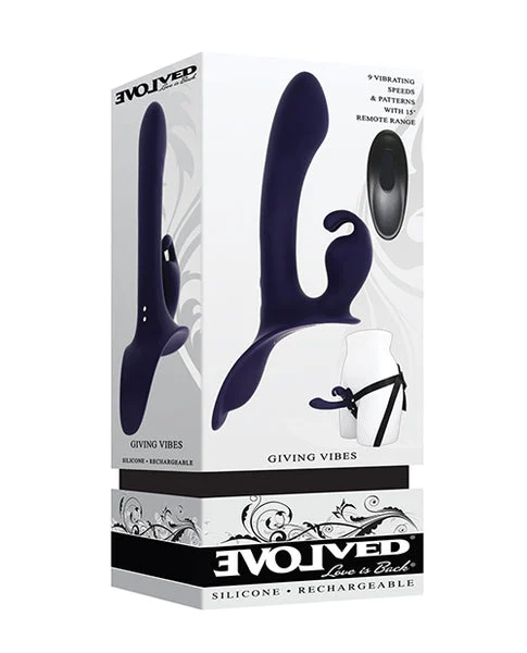 Evolved Giving Vibes Strap-on Bunny Eared Stimulator W/remote Control - Purple