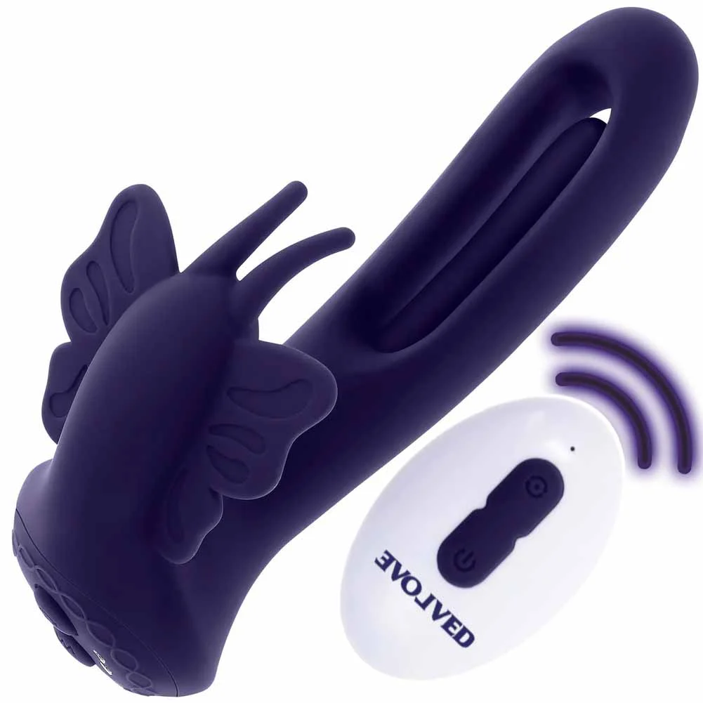 Evolved Lord Of The Wings Dual Stimulation Vibrator with Remote, 6", Purple