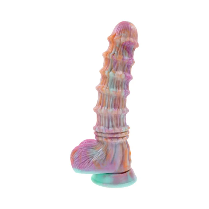 Evolved Mythical Multi Textured Rechargeable Vibrating Remote-Control Pastel Harnessable Silicone Dildo With Suction Cup