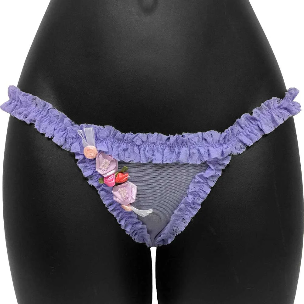Fairy Princess Rosettes and Ruffles Thong, Medium, Lavender