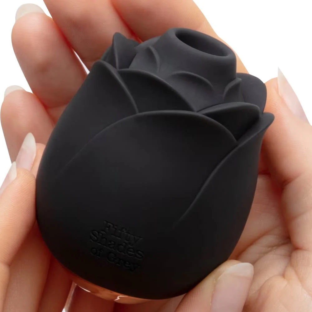 Fifty Shades Hearts Flowers Rose Clitoral Suction Stimulator, 3", Black