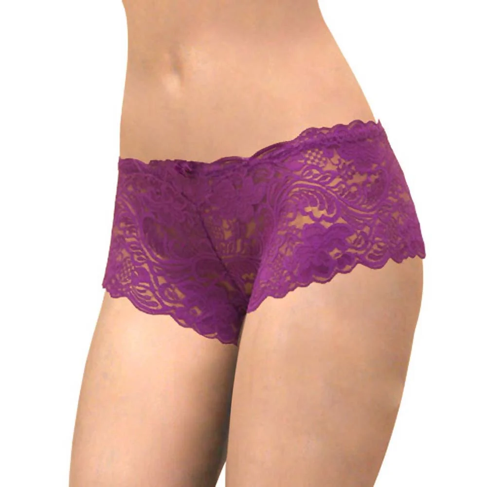 Floral Lace Boy Short Panty for Women, Extra Small, Purple Lilies