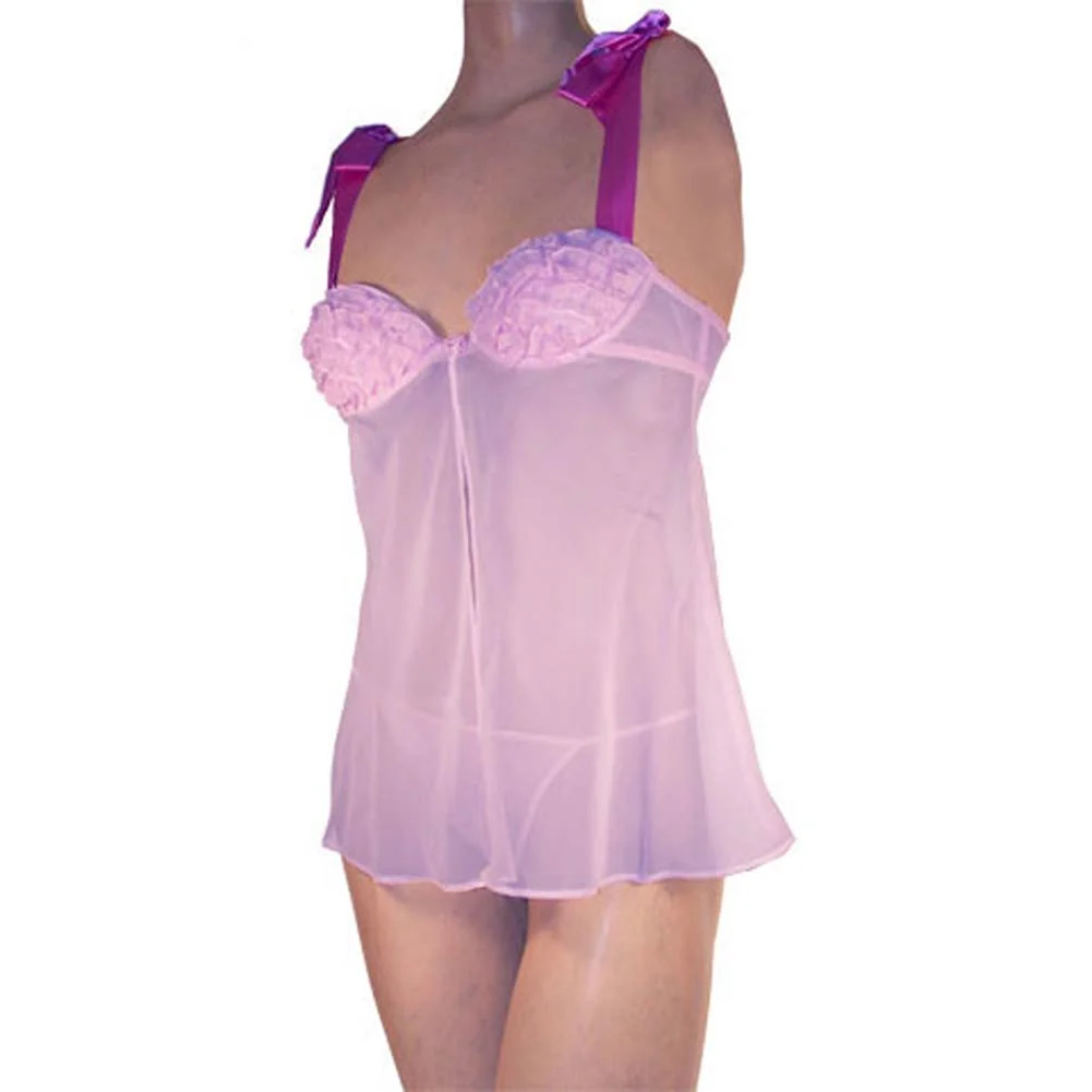 Flyaway Ruffle Cup Babydoll and Thong Set, Medium, Lavender