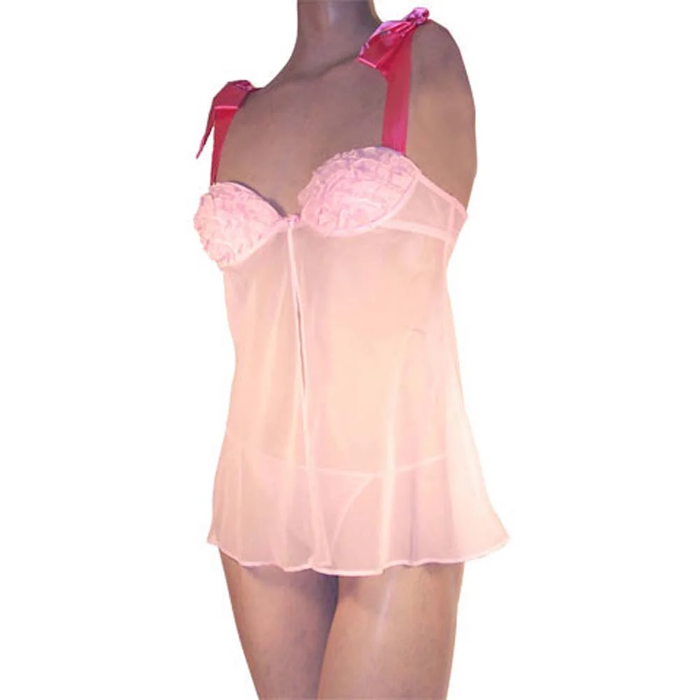 Flyaway Ruffle Cup Babydoll and Thong Set, Small, Pink